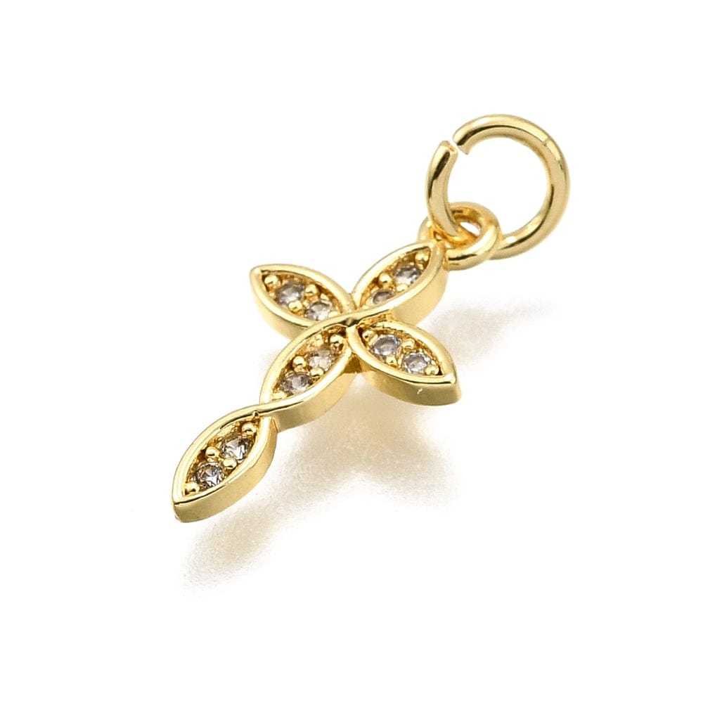 Kors Vedhæng Med Zirkonia Sten, Langtidsholdbar Forgyldt, 16x9,5mm - Uniq Perler - 021972