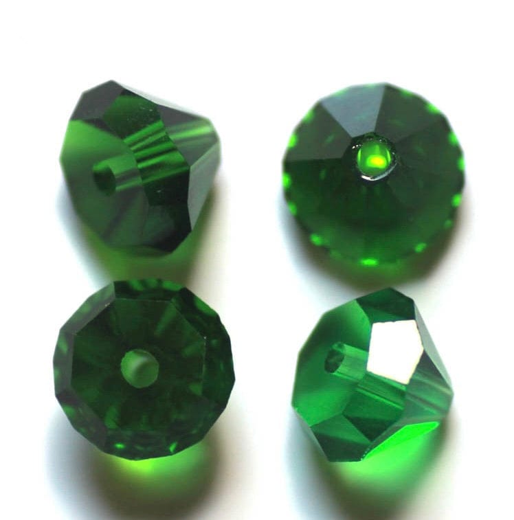 Krystal Perle - Kegleformet, Grøn, Facetteret (10x7,8mm) 10 Stk - Uniq Perler - 113487