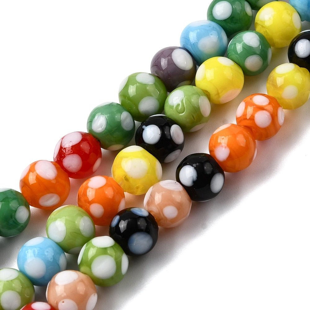 Lampwork Glasperler – Farve Mix, Runde Med Prikker (8~9x7~8mm) - Uniq Perler - 122690