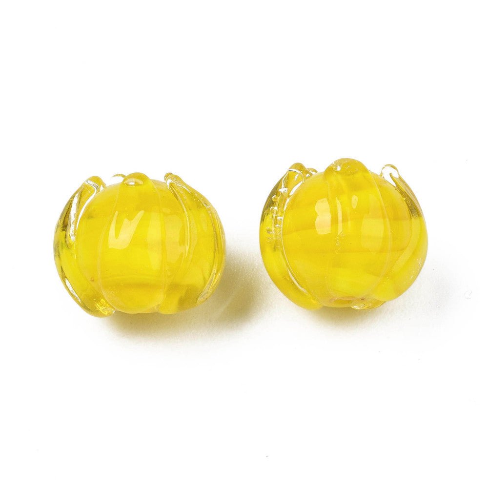 Lampwork Glasperler – Gul, Blomsterform (10~11x11.5~12.5mm) 6 Stk - Uniq Perler - 118844