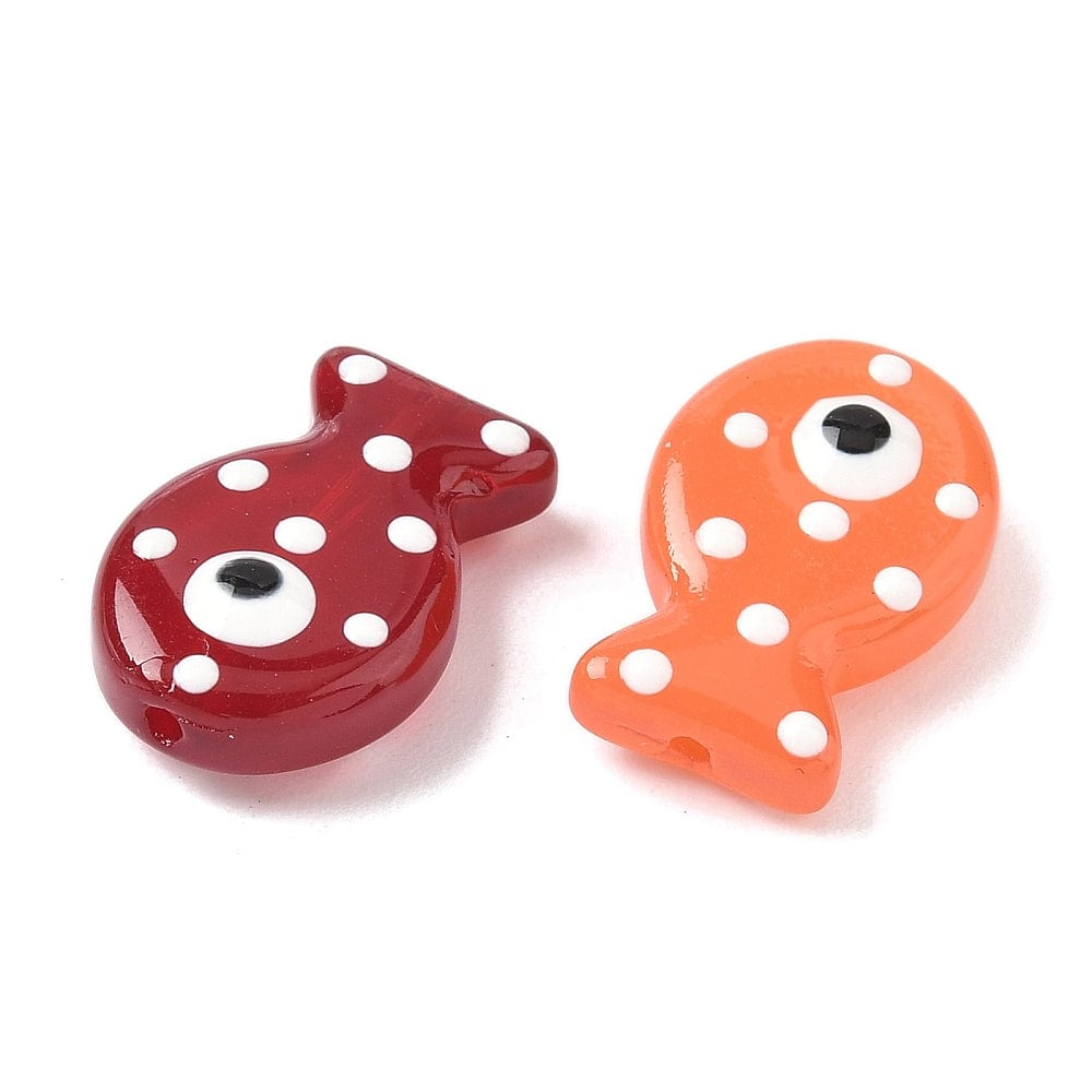 Lampwork Glasperler – Håndlavede Fisk, Farve Mix (19x12x6mm) 8 stk - Uniq Perler - 115718