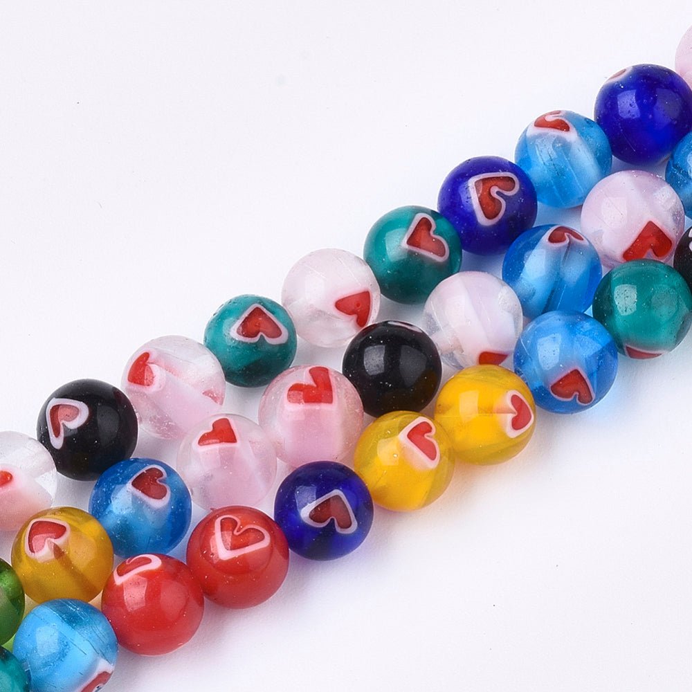 Lampwork Glasperler – Runde med Hjerte, Mixfarver (6mm) - Uniq Perler -
