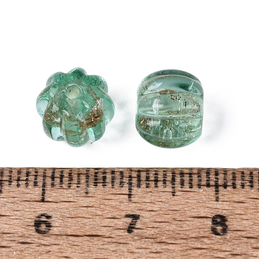 Lampwork Perler – Græskar, Akvamarin Med Guldstøv (8,5x7mm) 6 stk. - Uniq Perler - 123058