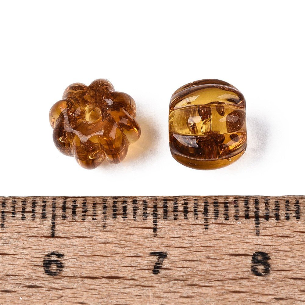 Lampwork Perler – Græskar, Gylden Med Guldstøv (8,5x7mm) 6 stk. - Uniq Perler - 122684
