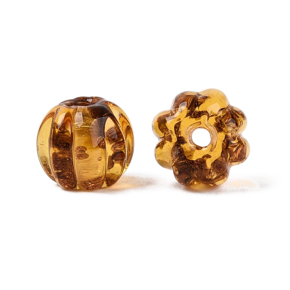 Lampwork Perler – Græskar, Gylden Med Guldstøv (8,5x7mm) 6 stk. - Uniq Perler - 122684