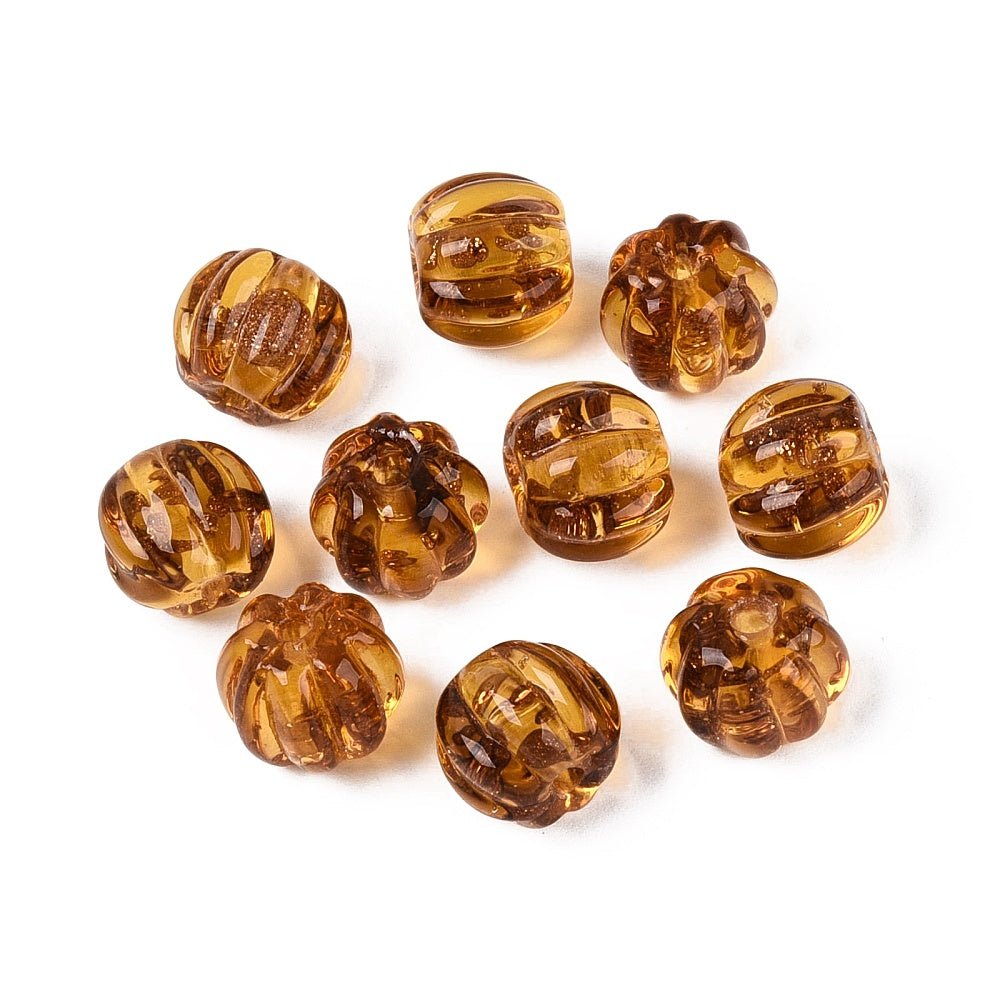 Lampwork Perler – Græskar, Gylden Med Guldstøv (8,5x7mm) 6 stk. - Uniq Perler - 122684