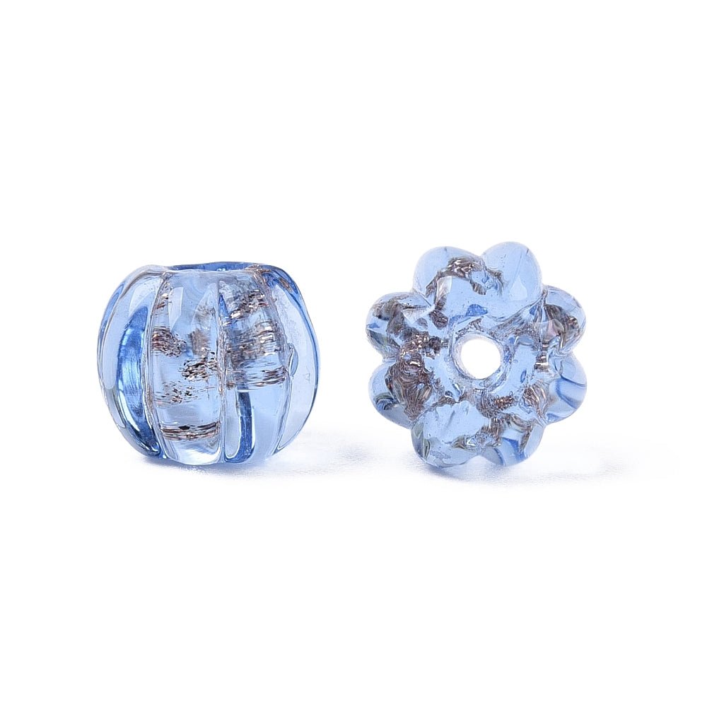 Lampwork Perler – Græskar, Kornblomstblå Med Guldstøv (8,5x7mm) 6 stk. - Uniq Perler - 122693