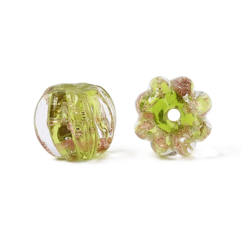 Lampwork Perler – Græskar, Lime Med Guldstøv (8,5x7mm) 6 stk. - Uniq Perler - 123059
