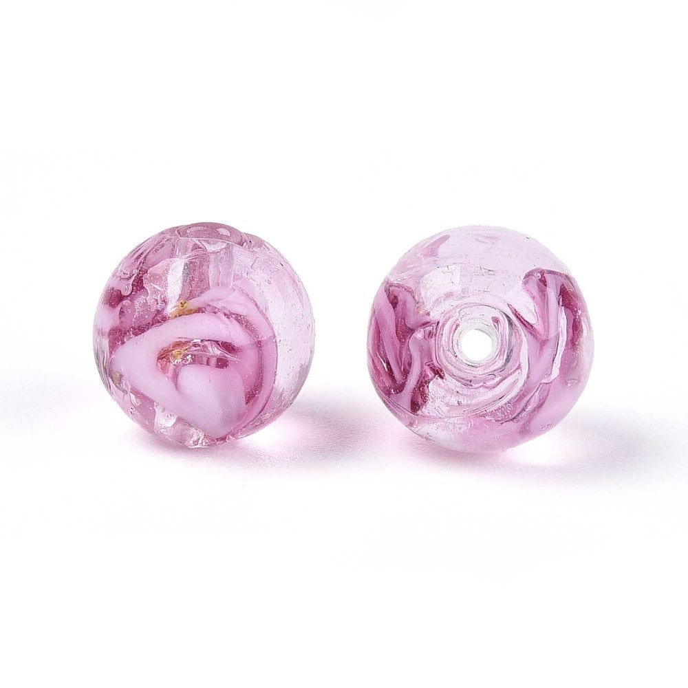 Lampwork Perler Med Blomst – Rund, Pearl Pink (10mm, 8 stk) - Uniq Perler - 115967