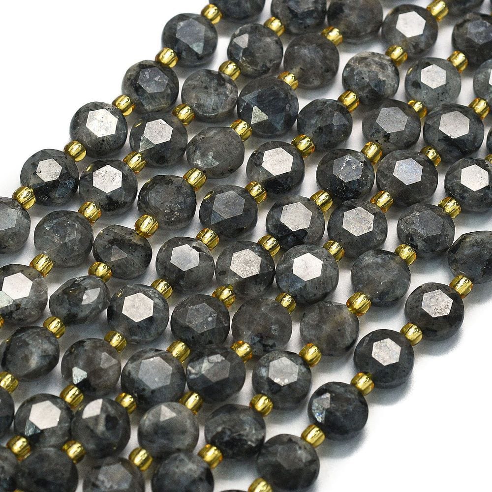 Larvikit, Møntformet, Facetteret, (8x5mm) - Uniq Perler - 114589