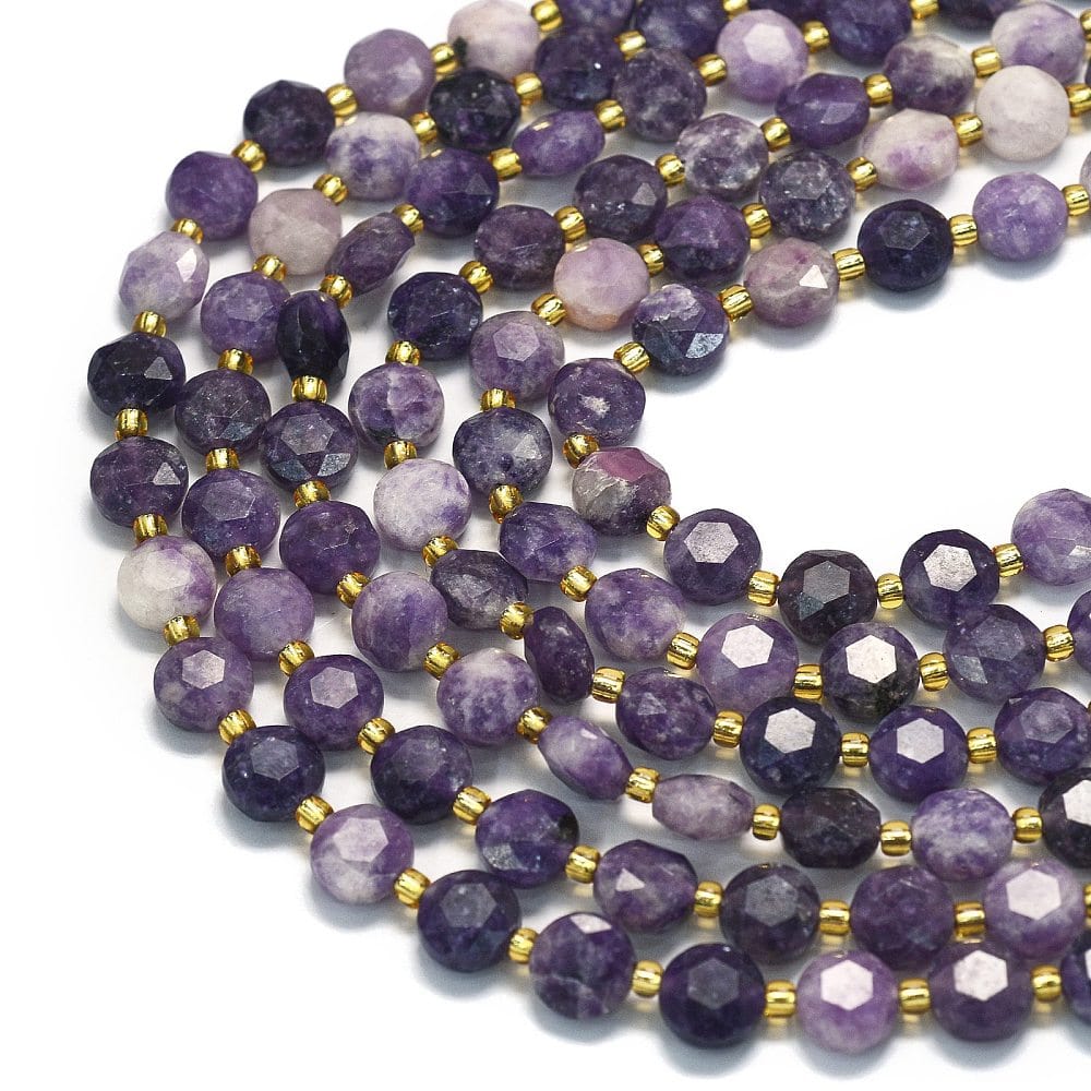 Lepidolite – Møntformet, Facetteret (8x5mm) - Uniq Perler - 231445