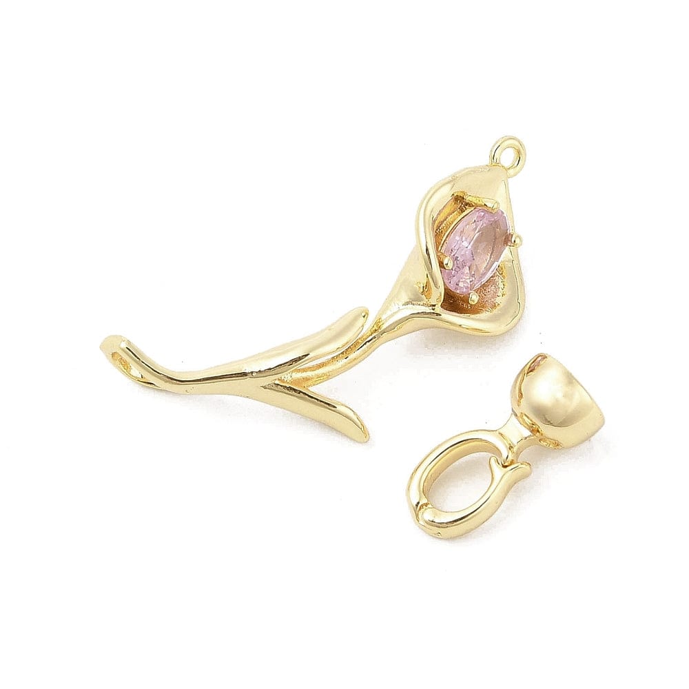 Lilje Formet S - lås Med Zirkonia Sten, Forgyldt, 50mm - Uniq Perler - 114499