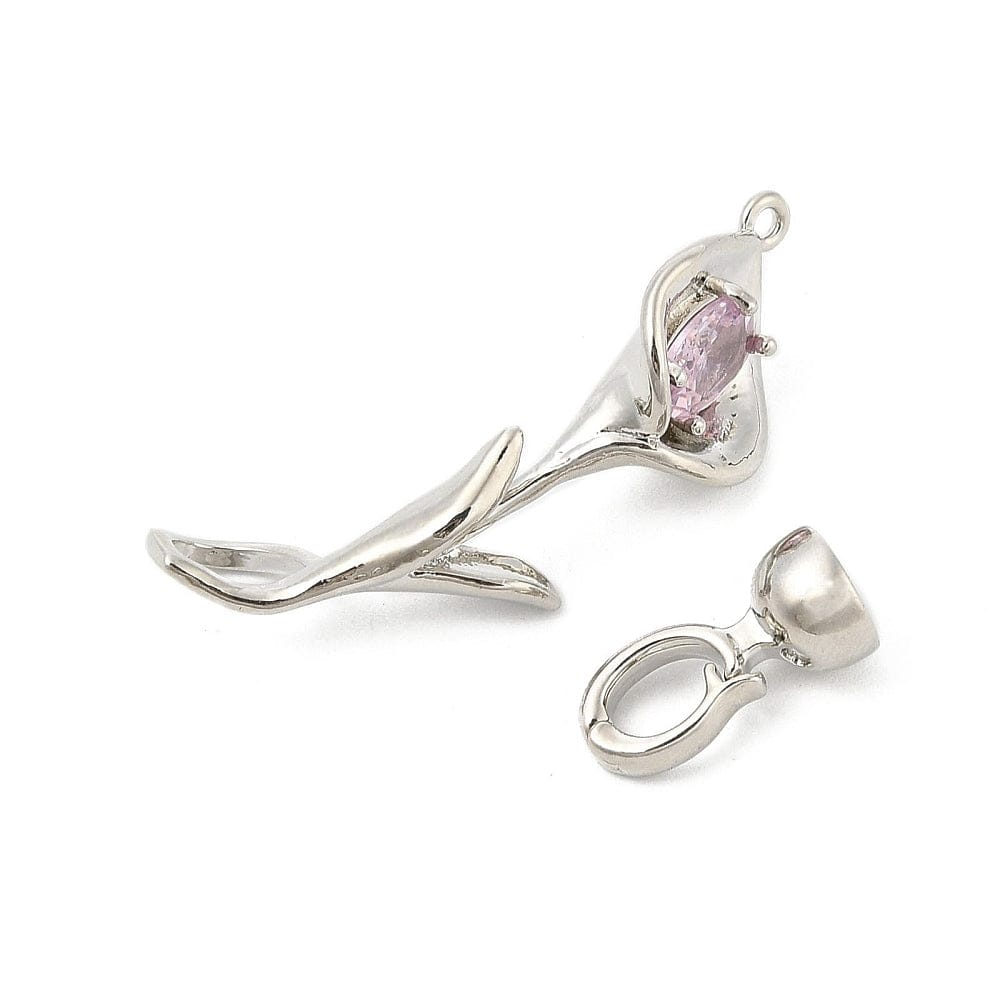 Lilje Formet S - lås Med Zirkonia Sten, Platin Farvet, 50mm - Uniq Perler - 114500