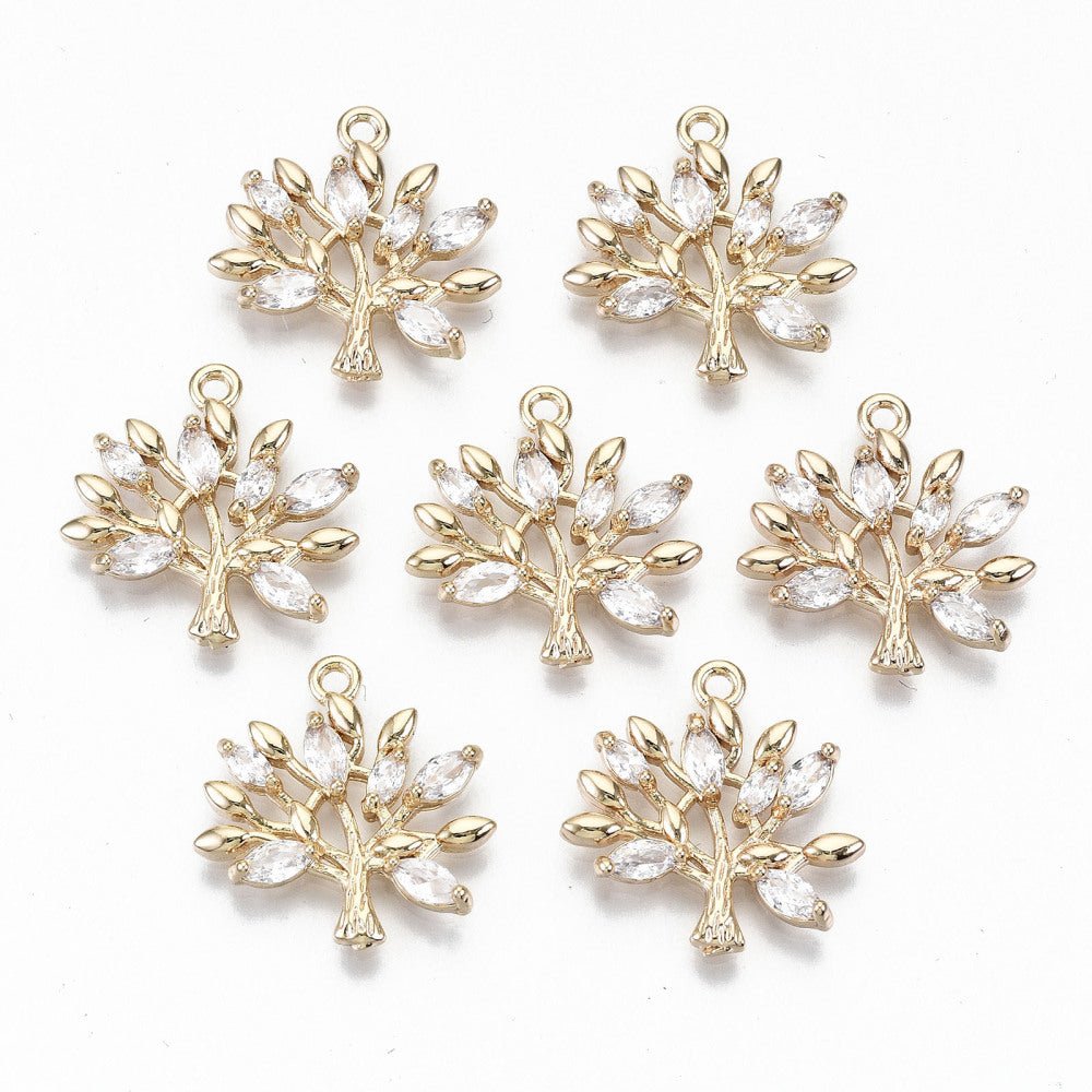 Livets Tre Anheng med Cubic Zirconia – Langvarig forgylling (18x19x3 mm) - Uniq Perler - 117073