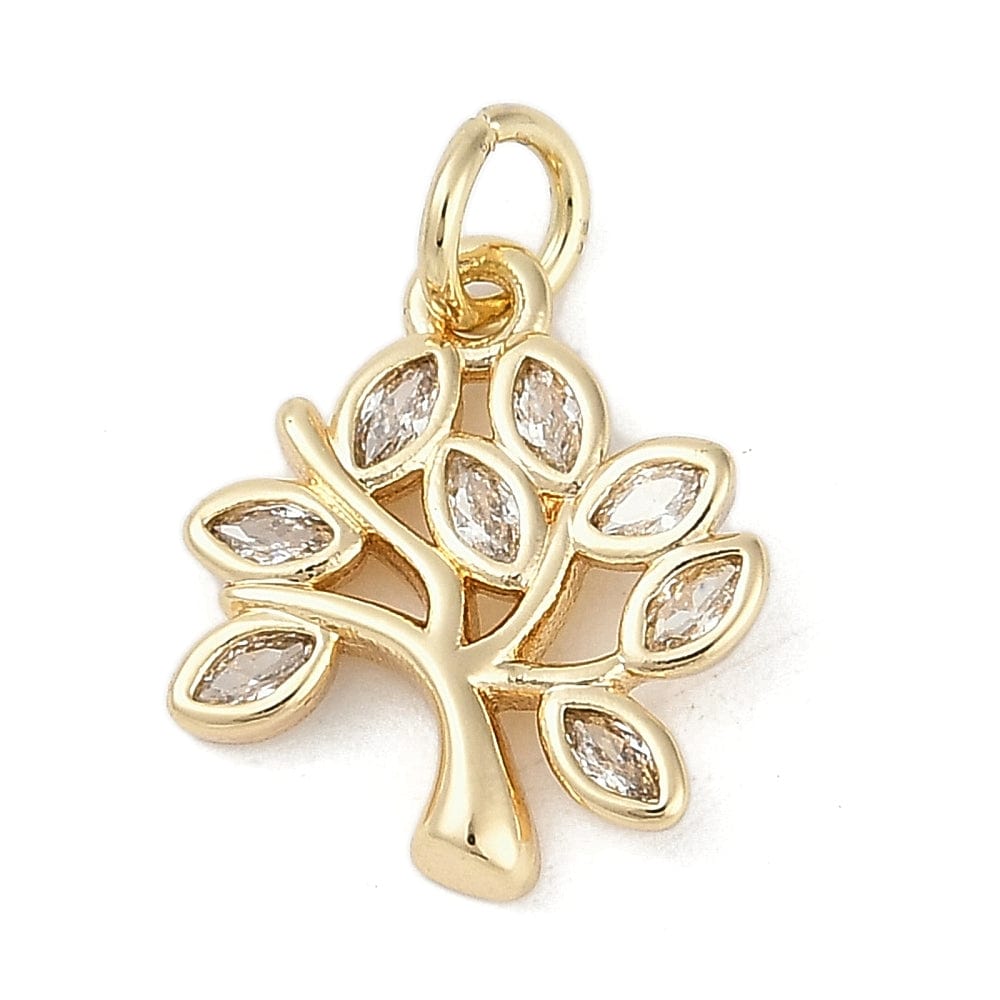 Livets Træ Vedhæng Med Zirkonia Sten, Langtidsholdbar Forgyldt, 12,5x14,5mm - Uniq Perler - 114707