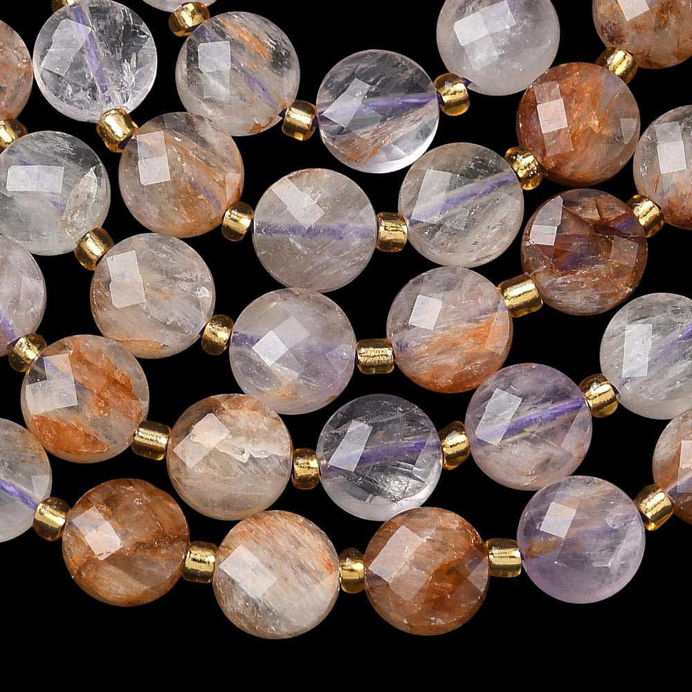 Lodolitt Kvarts Perler – Fasettert Flat Rund (6–6,5mm) - Uniq Perler - 117287