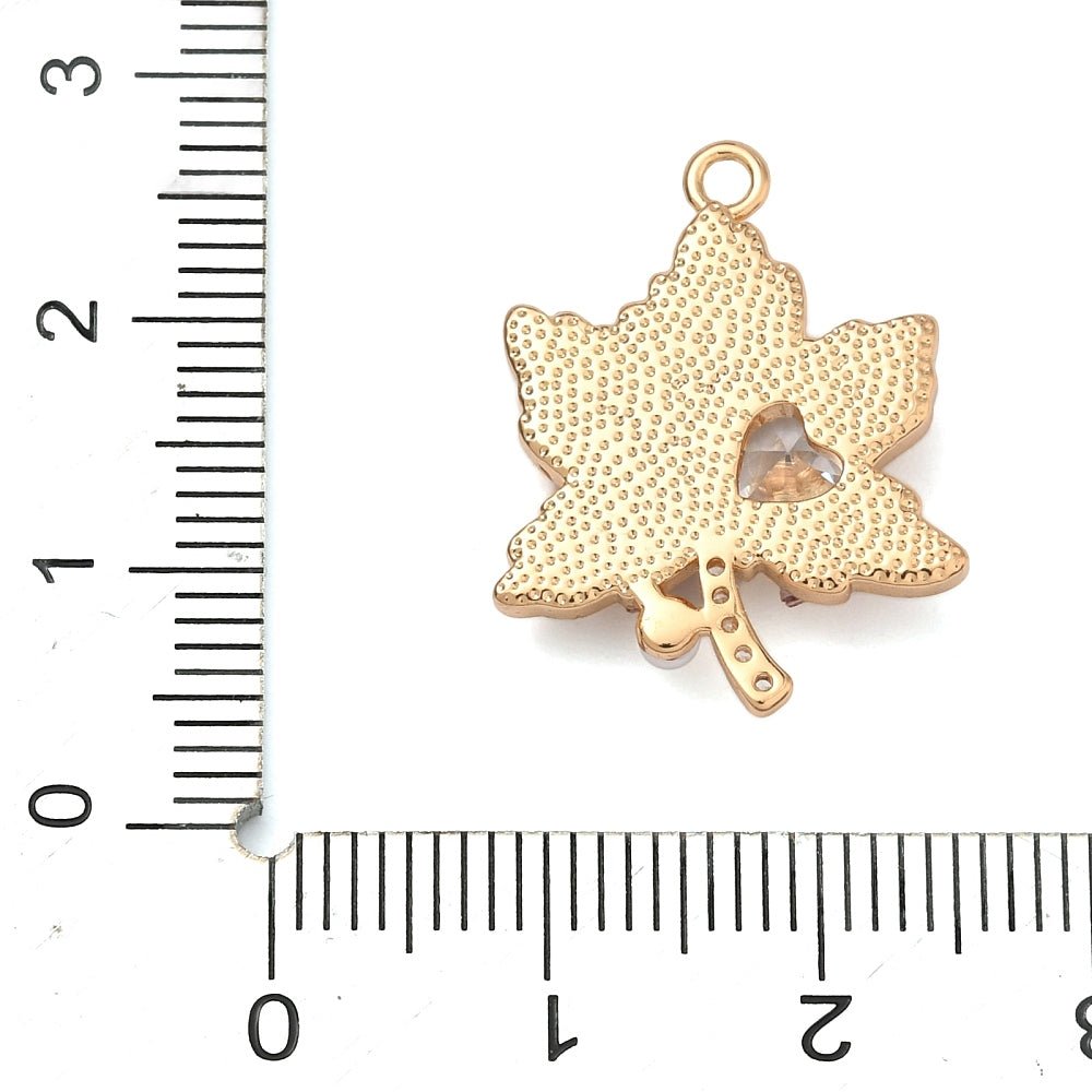 Løvblad Med Hjerte Vedhæng – 18K Forgyldt Messing Med Perle (23x17.5x4mm) - Uniq Perler - 118823