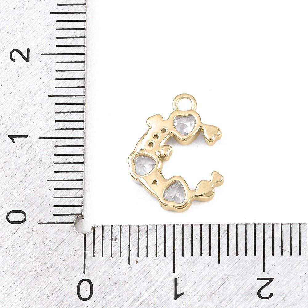 Måne Med Hjerte Vedhæng – 18K Forgyldt Med Kubiske Zirkonia (13,5x11mm) - Uniq Perler - 119711