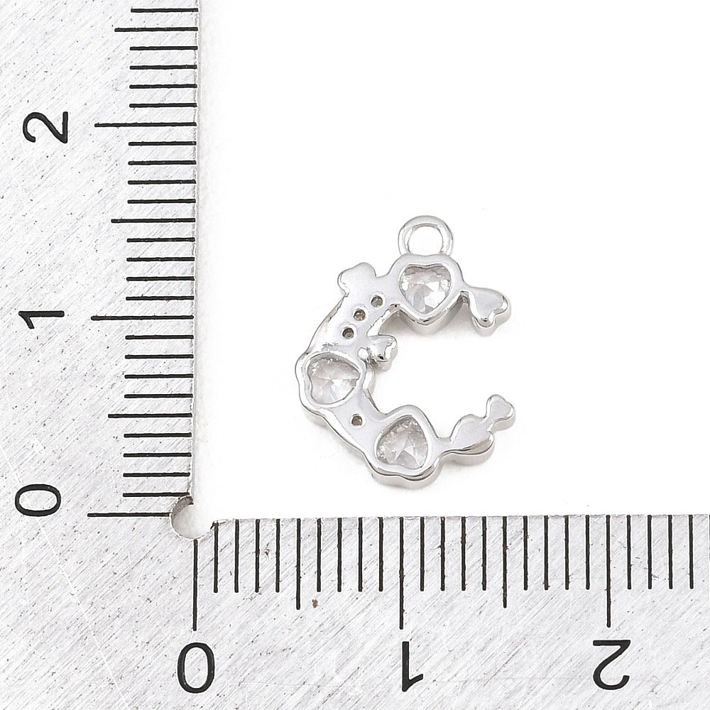 Måne Med Hjerte Vedhæng – Platin Messing Med Kubiske Zirkonia (13,5x11mm) - Uniq Perler - 119707