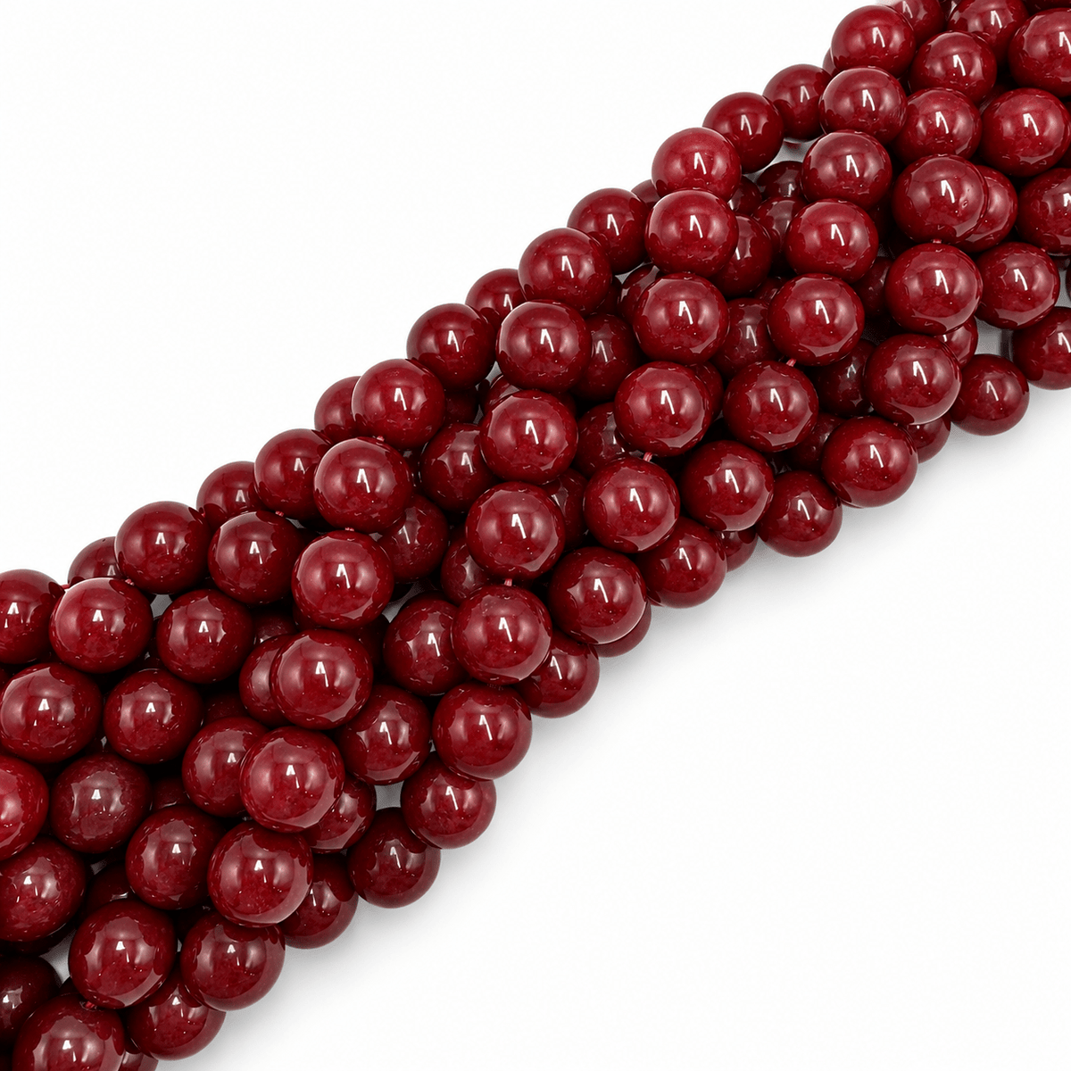 Malaysia Jade Perler – Vinrød, Runde (12mm) - Uniq Perler - 125829