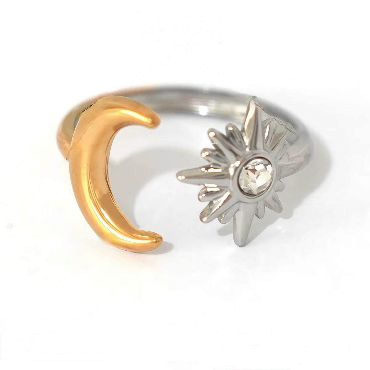 Måne & Stjerne Ring i Vandfast Stål – To - Farvet Med Klar Zirkonia (Kopi) - Uniq Perler - 116084