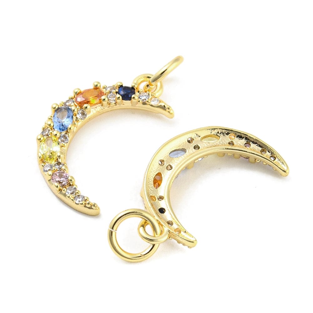 Måne Vedhæng Med Farvet Zirkonia Sten, 18K Forgyldt, 18x10mm - Uniq Perler - 2748432