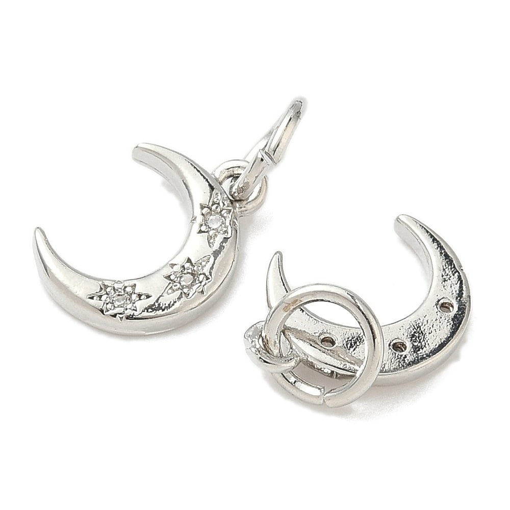 Måne Vedhæng Med Zirkonia Sten - Langtidsholdbar Platin (12,5x8,5mm) - Uniq Perler - 117705