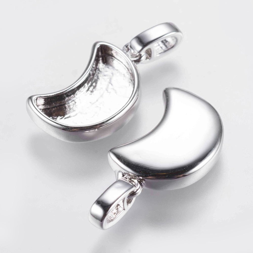 Måneformet Cabochonfatning, Langtidsholdbar Platinfarve (10.5x16.5x3mm) - Uniq Perler -