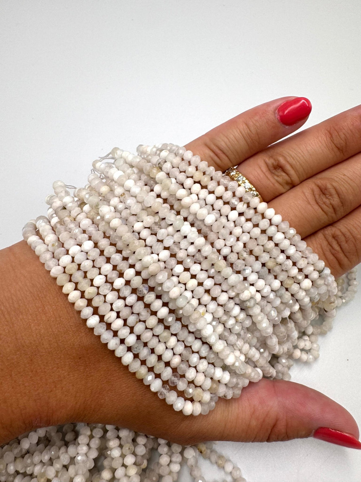 Månesten – Facetteret Rondel, Hvid (4x3mm) - Uniq Perler - 026297