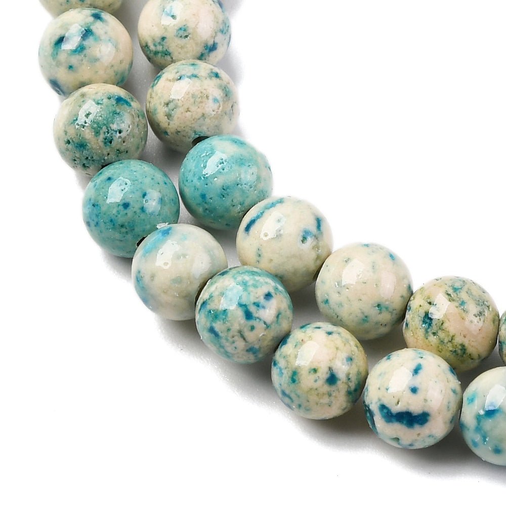 Marmor Perlestreng – Farvet, Mørk Turkis, Runde Perler (6.5mm) - Uniq Perler -