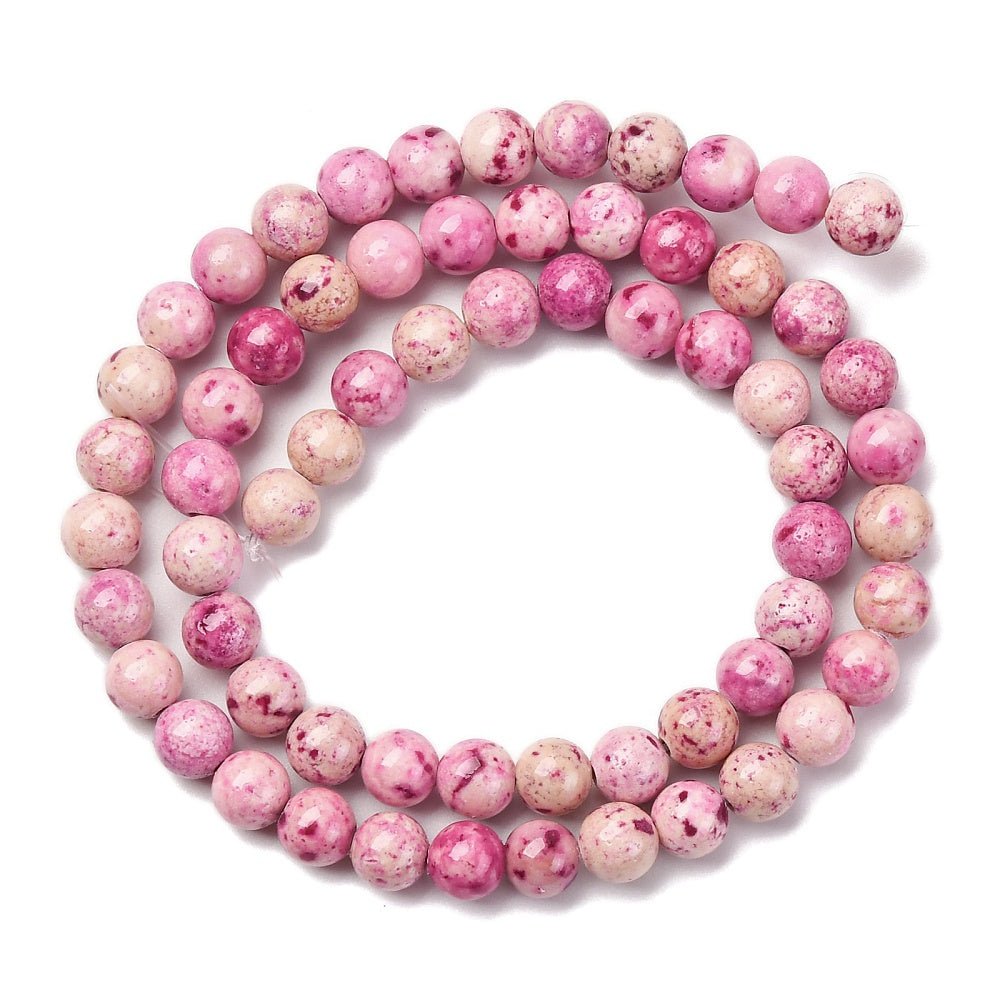 Marmor Perlestreng – Farvet, Pink, Runde Perler (6.5mm) - Uniq Perler -
