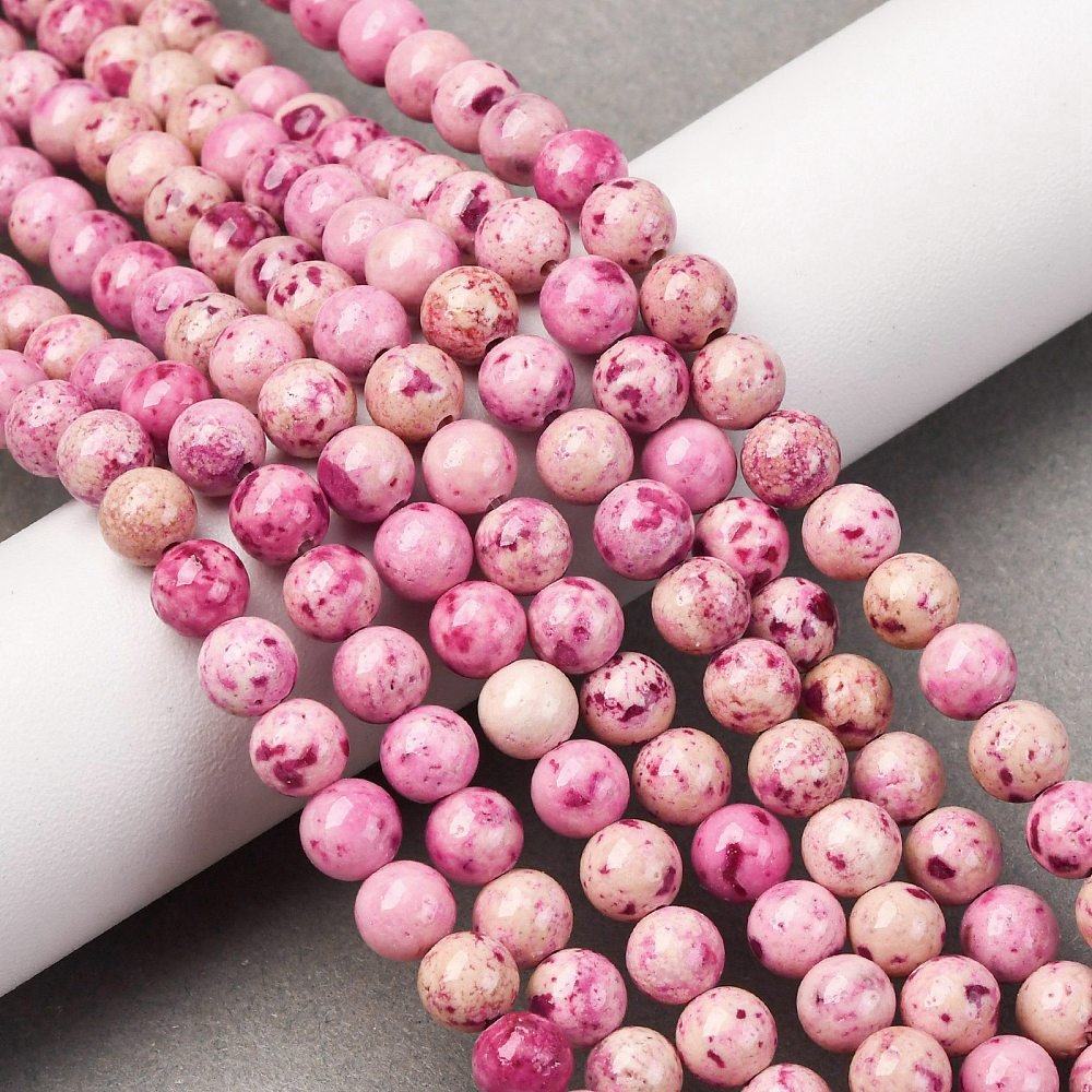 Marmor Perlestreng – Farvet, Pink, Runde Perler (6.5mm) - Uniq Perler -