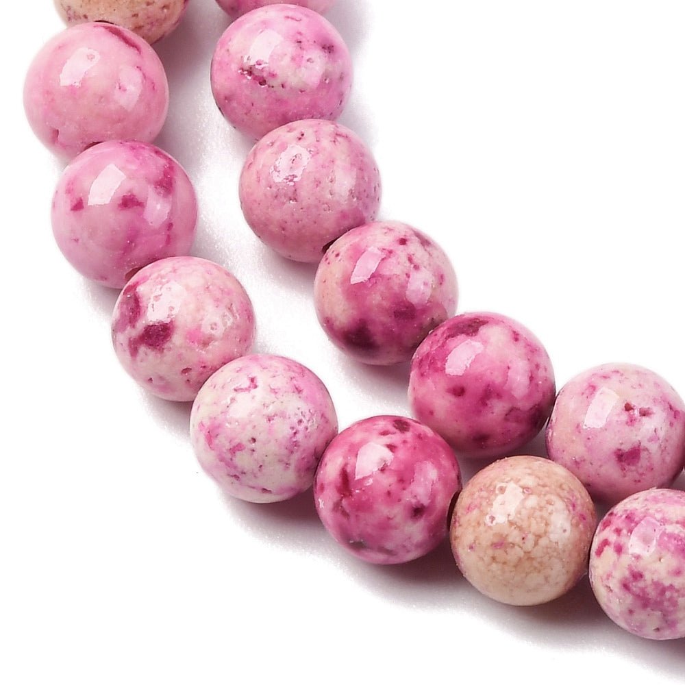 Marmor Perlestreng – Farvet, Pink, Runde Perler (6.5mm) - Uniq Perler -