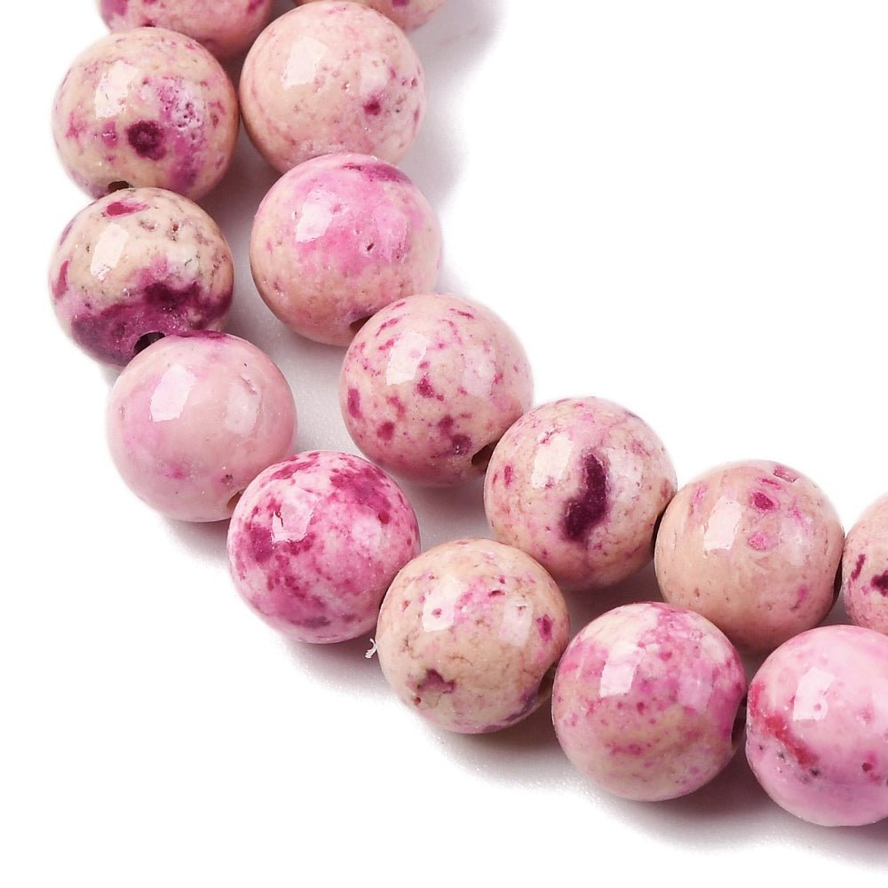 Marmor Perlestreng – Farvet, Pink, Runde Perler (8.5mm) - Uniq Perler -