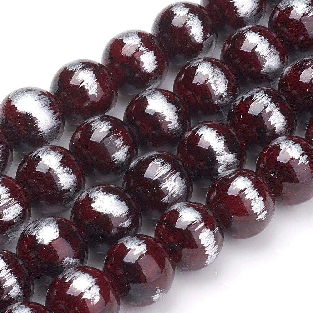 Mashan Jade Perler – Kokosbrun Med Børstet Sølvfarve, Runde (10mm) - Uniq Perler - 125999