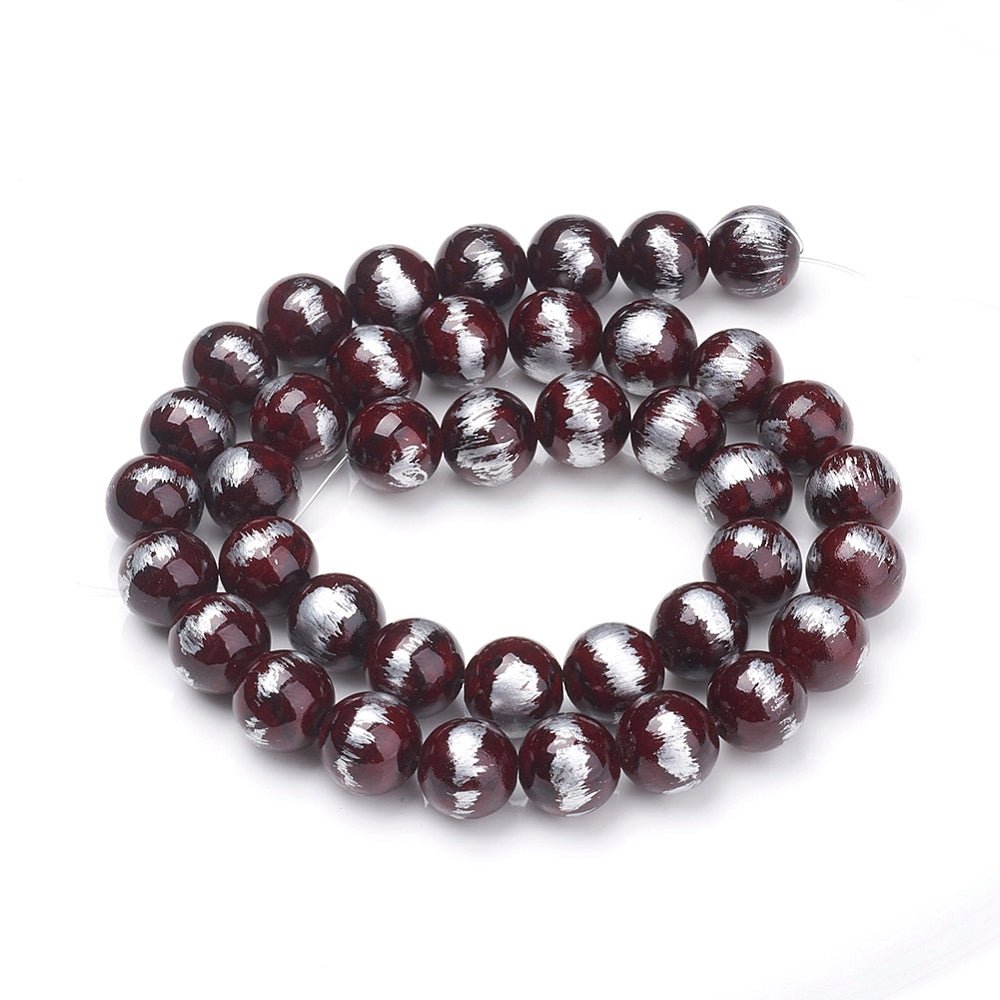 Mashan Jade Perler – Kokosbrun Med Børstet Sølvfarve, Runde (10mm) - Uniq Perler - 125999