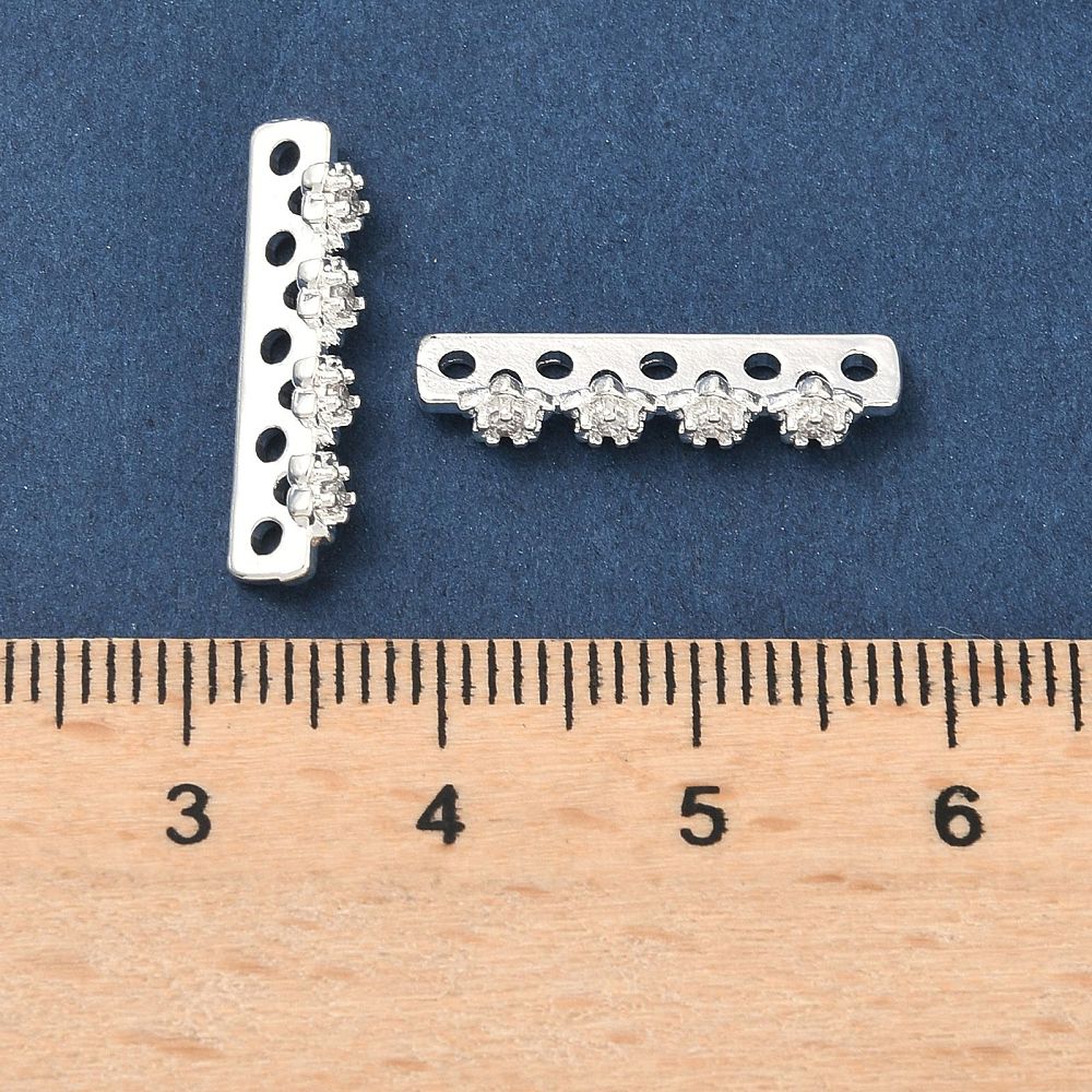 Zwischenglied mit kubischen Zirkonia – Blume, Versilbert Messing (19,5x5x3,5 mm) 2 Stück