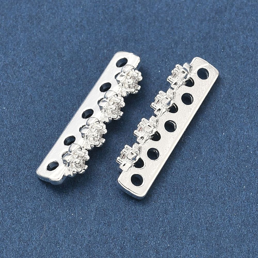 Zwischenglied mit kubischen Zirkonia – Blume, Versilbert Messing (19,5x5x3,5 mm) 2 Stück