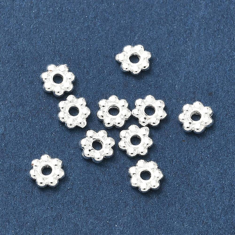 Intermediate Beads – Long-Lasting 925 Sterling Silver Plated Brass, Flower (4x1.2mm)