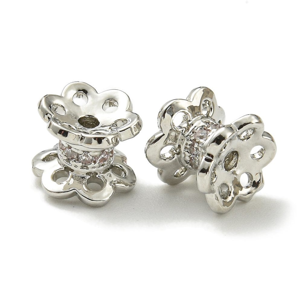 Mellemleds Perler Med Klare Zirkonia Sten, Langtidsholdbar Platin Belagt, 5x6x6,8mm - Uniq Perler - 309844