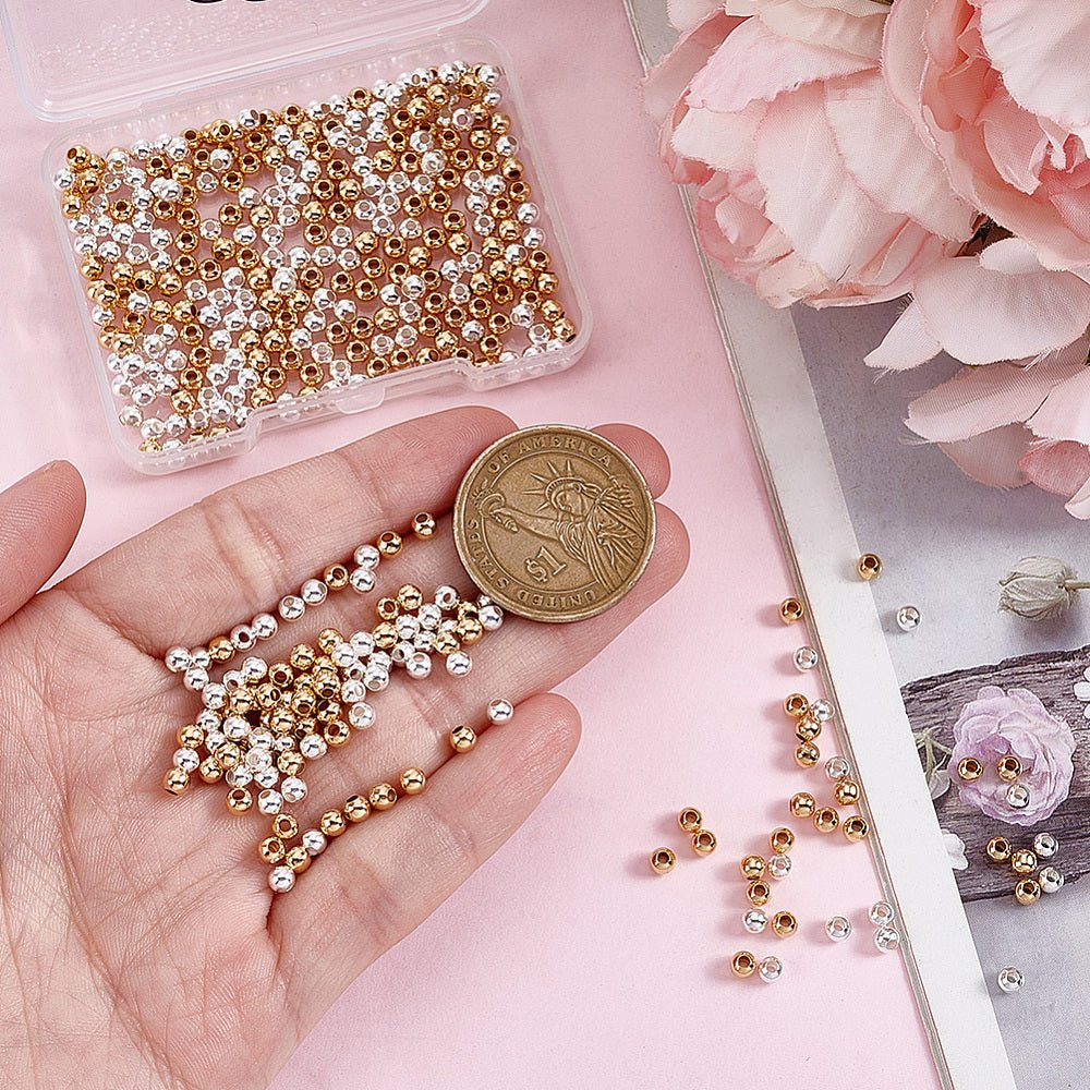 Mellanledspärlor – Långtidshållbar Förgylld Mässing, Färgmix (3,5 mm) 400 st.