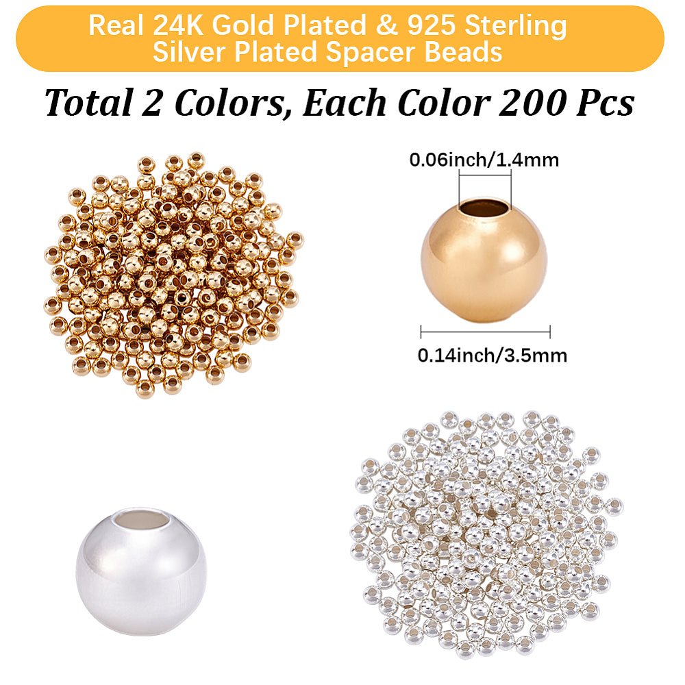 Mellanledspärlor – Långtidshållbar Förgylld Mässing, Färgmix (3,5 mm) 400 st.