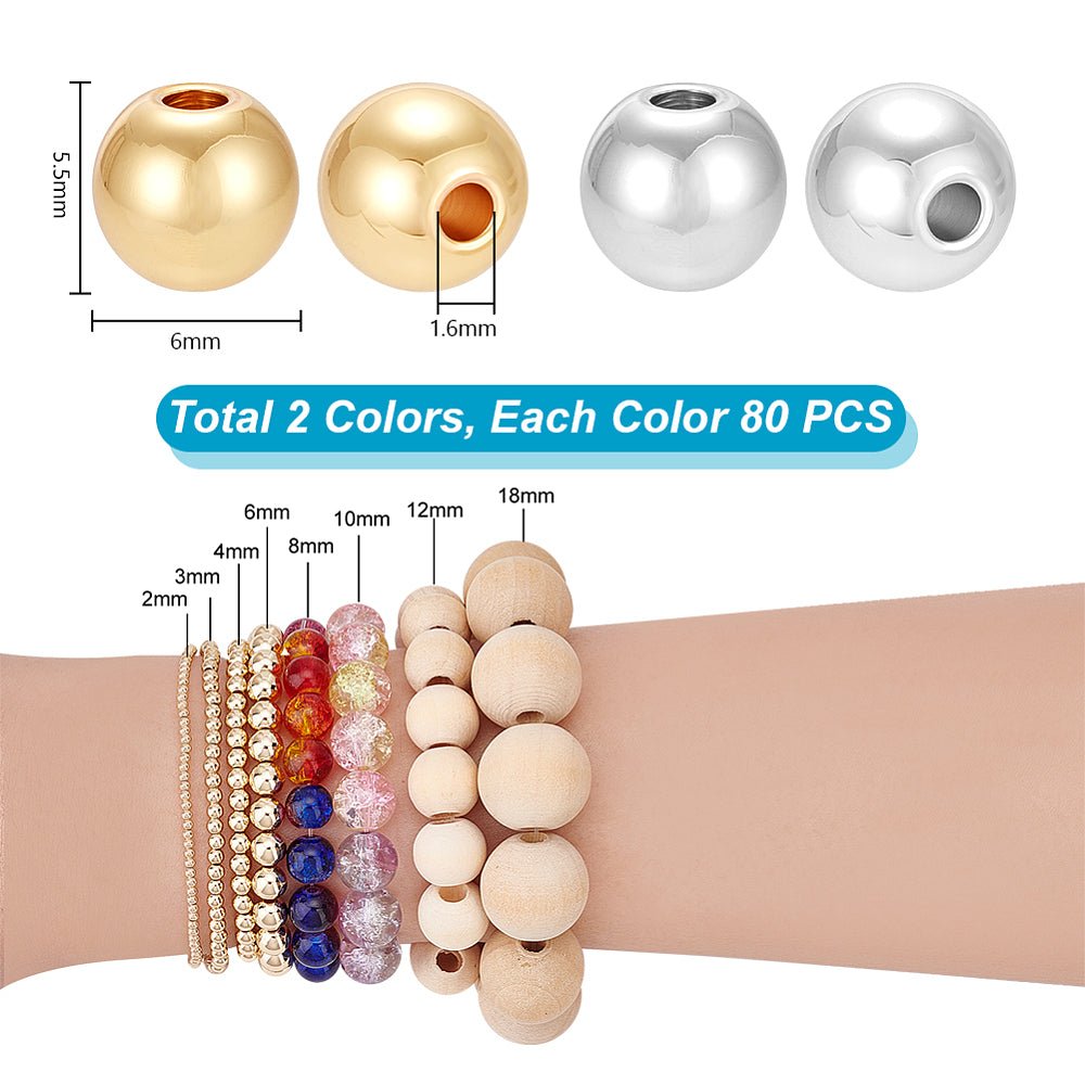 Zwischenperlen – Langlebig Vergoldet Messing, Gold & Silber (6x5,5mm) 160 Stk.