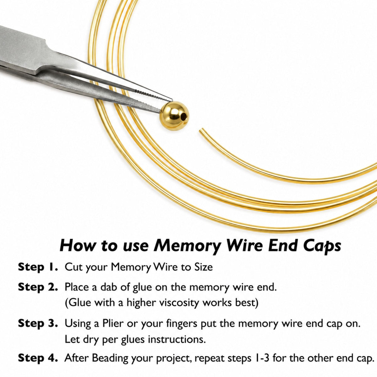 Memory Wire Inkl. Endeperler – Forgyldt Messing (1mm, 12 Ringe) - Uniq Perler - 858483