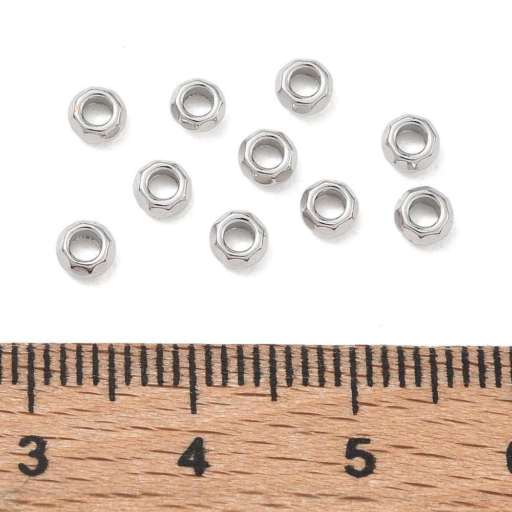Messing Perler – Rondel, Langtidsholdbar Platinbelagt (4x2mm) 6 stk. - Uniq Perler - 122554