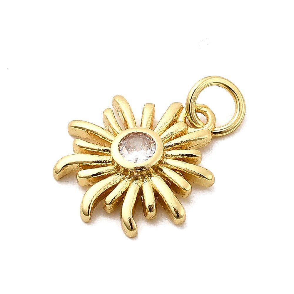 Messing Vedhæng – Langtidsholdbar, Sol med Klar Zirkonia (14x15mm, 2 stk) (Kopi) - Uniq Perler -