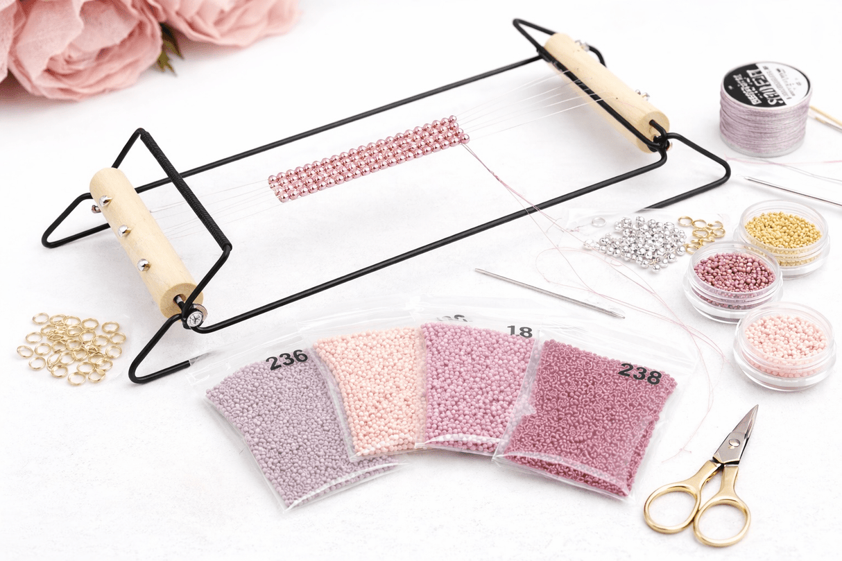 Miyuki Delica Perler Startkit - Rosa & Lilla Smykkesæt med Væv - Uniq Perler - 284111