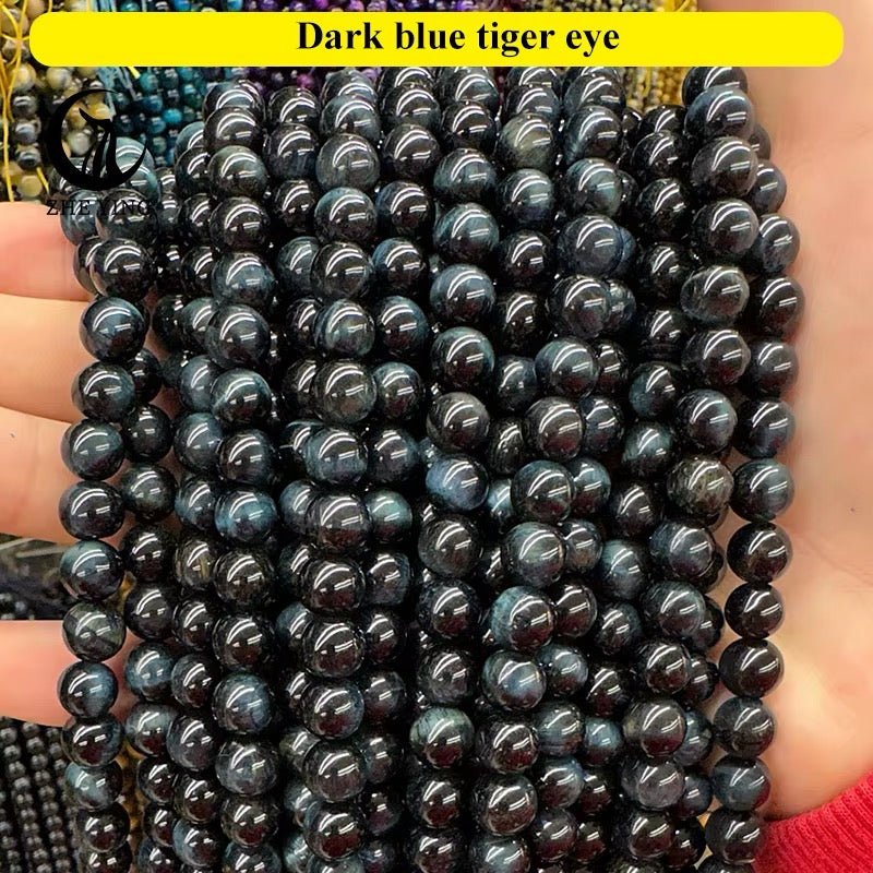Mørk Blå Tigerøje Perler – Rund (8mm) - Uniq Perler - 117873