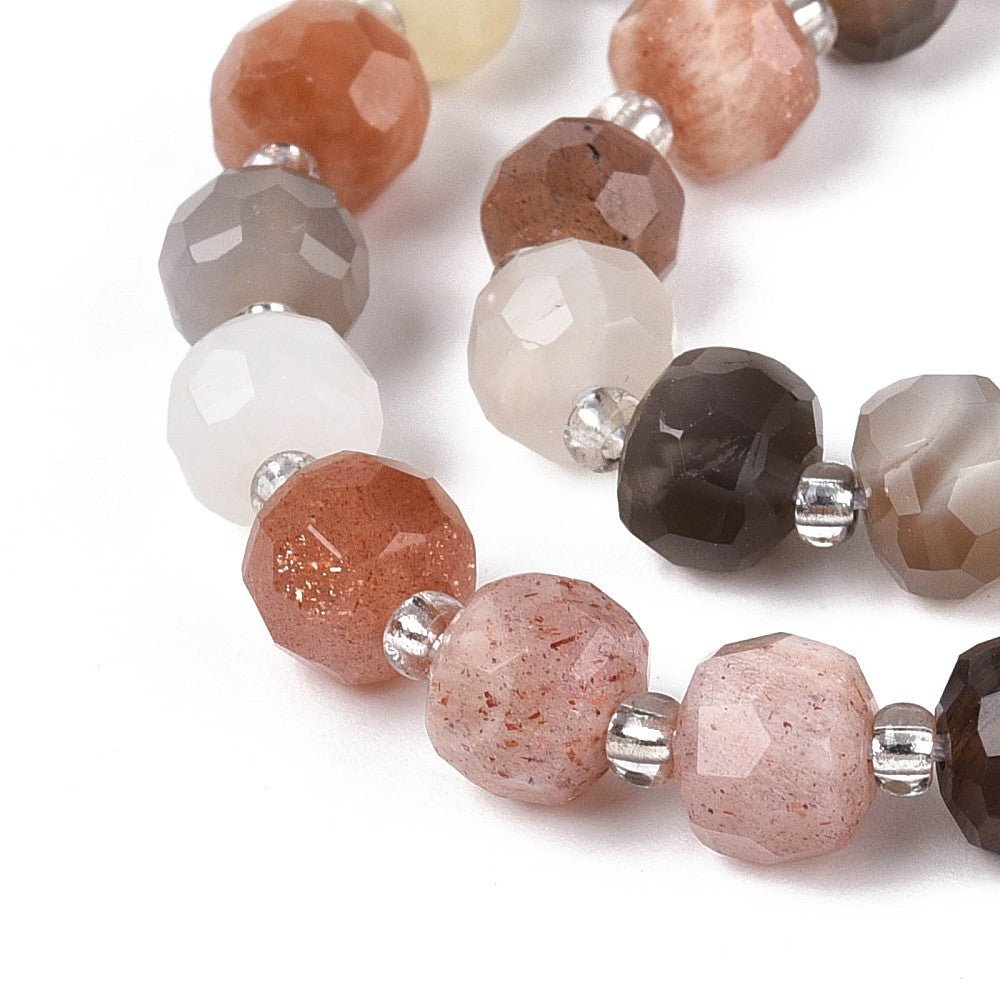 Multi Månesten Perler – Facetterede Rondeller (7~8.5mm) - Uniq Perler -