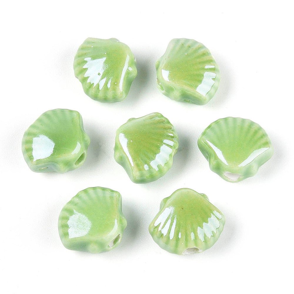Muslinge Porcelænsperler - Grøn (12x10mm) 4 stk - Uniq Perler - 114969